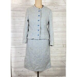 Vintage 50s John Meyer Of Norwich Blue Houndstooth 2 Piece Skirt Suit Sz XSP